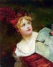 Famous Hat Paintings - A Lady Wearing a Crimson Hat